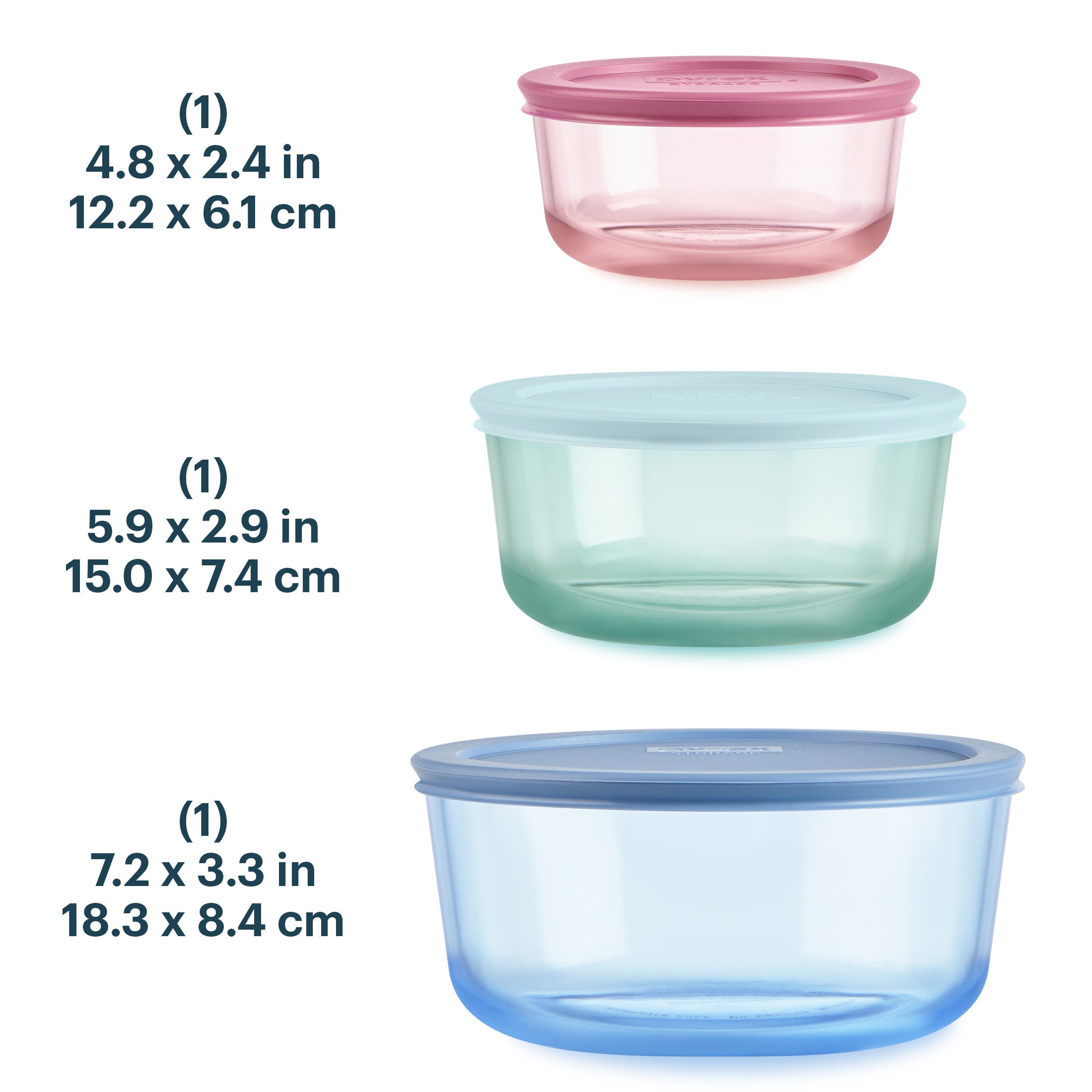 Pyrex® Simply Store® Tinted Glass Round Storage Containers. 6-pc Set. Mixed Colors - Image 2
