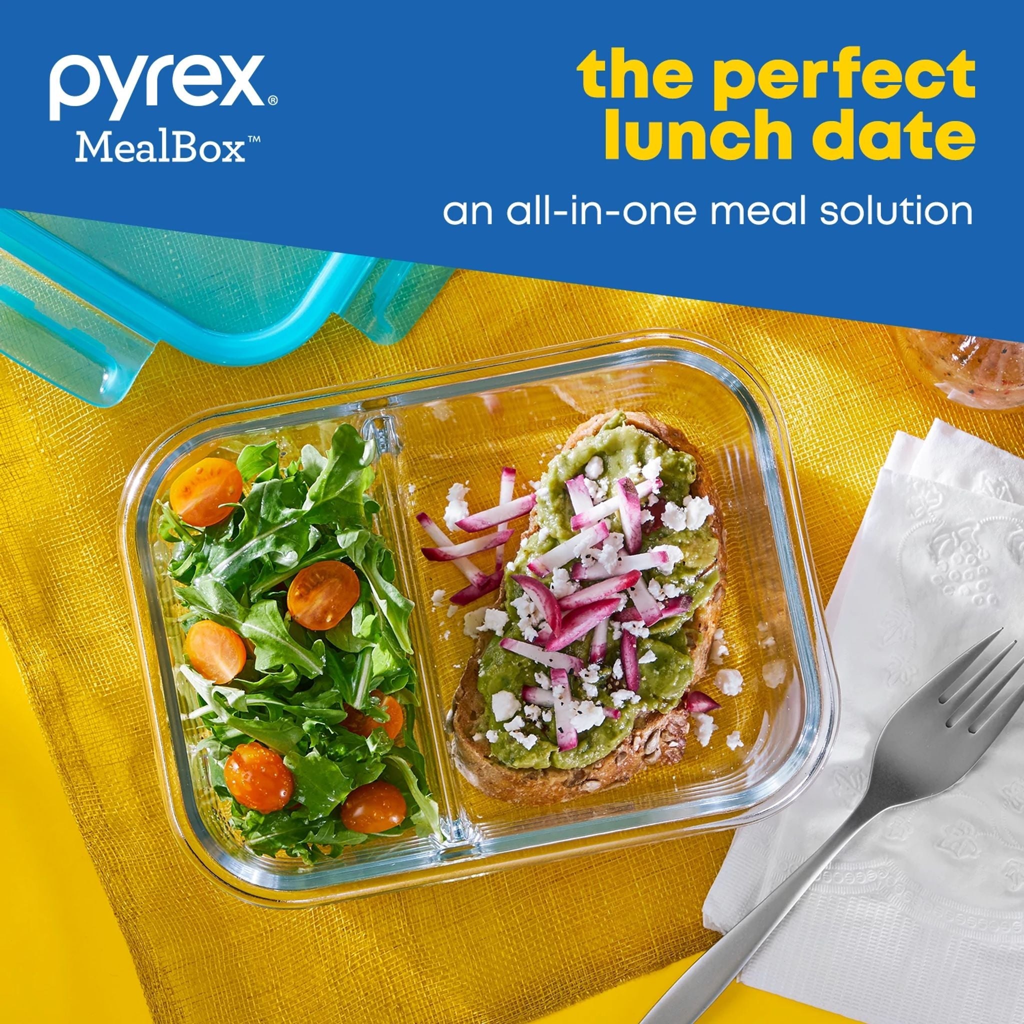 Pyrex® MealBox™ 2.3-cup Divided Glass Food Storage Container with Turquoise Lid - Image 4