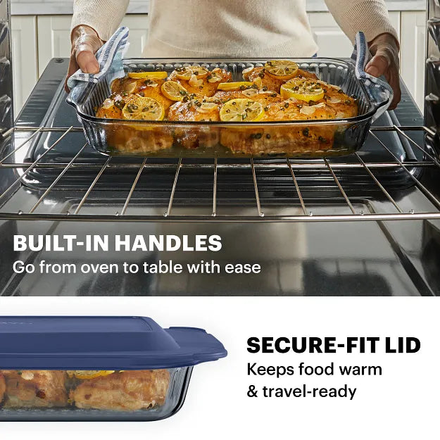 Pyrex® Colors Sculpted Tinted 4-piece Baking Set with Plastic Lids. Smoke - Image 4