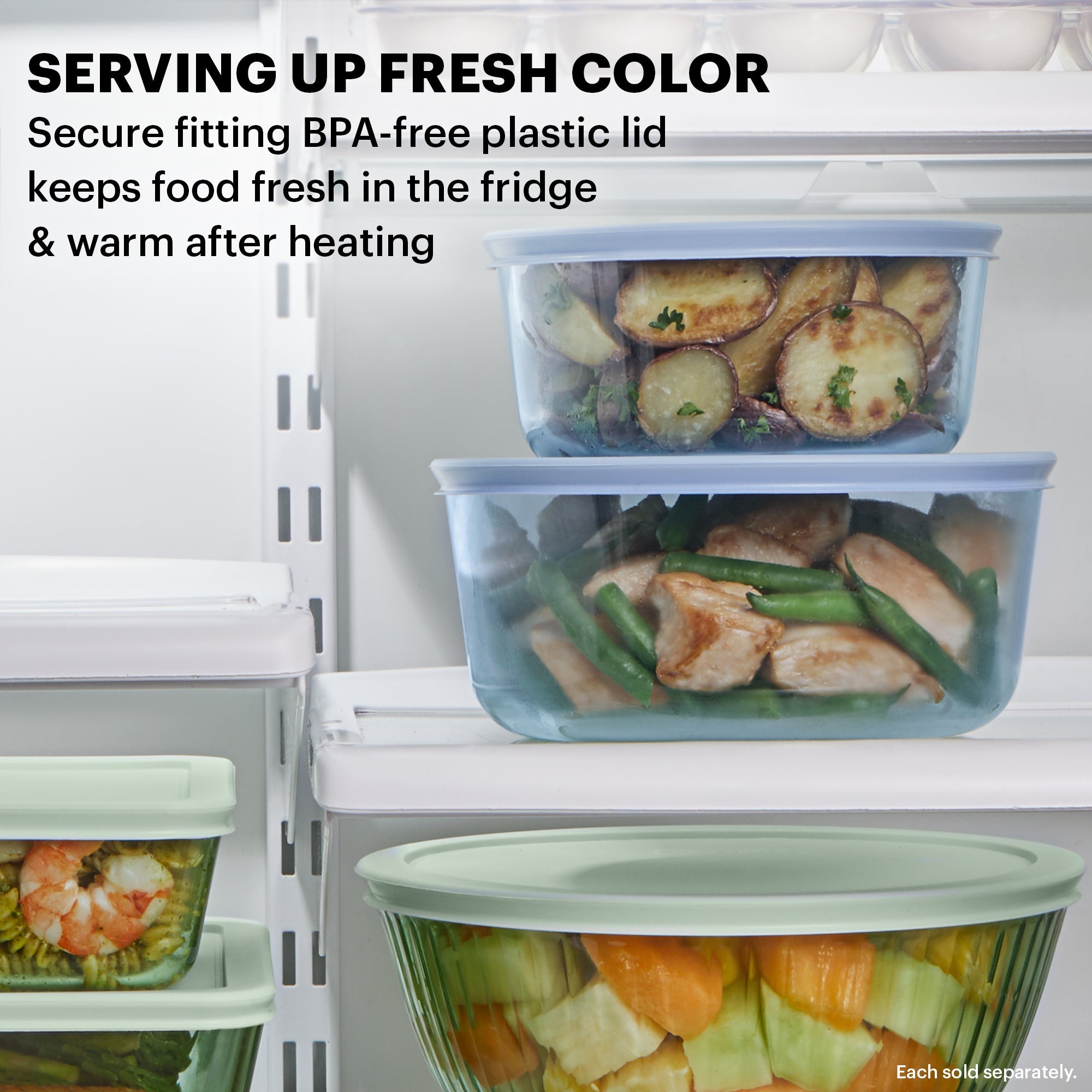 Pyrex® Simply Store® Tinted 10-piece Round Storage Set with Blue Plastic Lids - Image 3